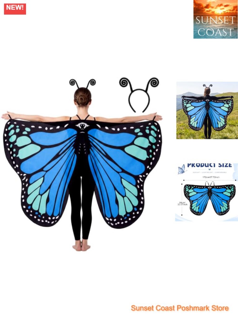 Moth Wings Cape Costume Butterfly Shawl with Ant Headband